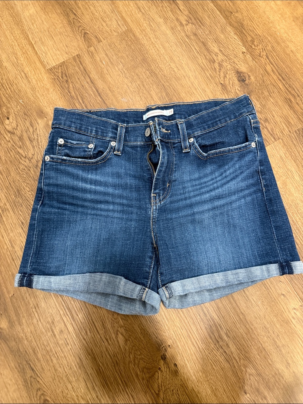 Levi's Dark Blue Rolled Hem Mid Length Denim Shorts